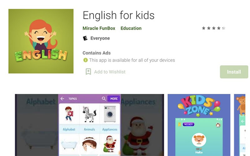 phần mềm học tiếng anh cho bé english for kids