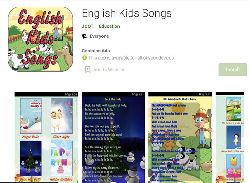 phần mềm học tiếng anh cho bé english kids songs