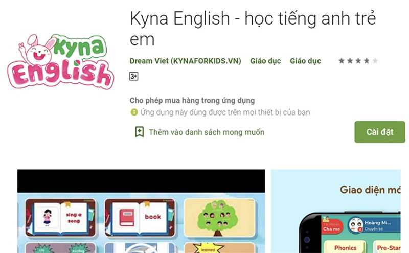 phần mềm học tiếng Anh cho bé kyna english